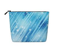 Glitter Stars Blue Pattern, Cosmetic Bag Imitation Linen Makeup Bag Portable Travel Toiletry Bag