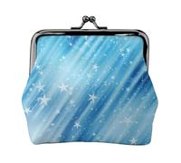 Glitter Stars Blue Pattern, PU Leather Coin Purse, Small Wallets, Change Pouch with Kiss Lock Clasp Buckle, Change Purse
