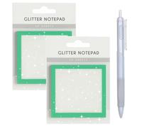 Glitter Sticky Notes, Glitter Notepad, 2026 New Glitter Notepad Sticky Notes, Clear Post It Notes Pastel, Small to Do List, for Book Tabs, School Supplies, for Home Office School (Green)