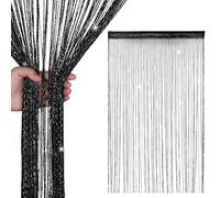 Glitter String Curtain Panel 200x90cm - Sparkling Tassel Fly Screen, Polyester Fringe Room Divider for Doorways, Windows, Parties & Home Decoration (Black)