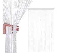 Glitter String Curtain Panel 200x90cm - Sparkling Tassel Fly Screen, Polyester Fringe Room Divider for Doorways, Windows, Parties & Home Decoration (White)
