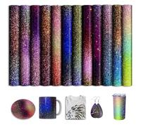 Glitter Sublimation Transfer Ink Sheets for Sublimation Blanks Mug Tumbler T-Shirt Tote Bag,Pre-Printed Sublimation Paper for Cricut Heat Press,12 Sheets 12x10inch