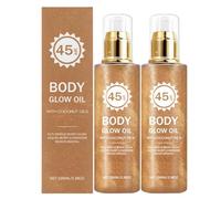 Glitter Sunscreen Oil with Coconut, SPF 45 Broad Spectrum, Body Shimmer Oil, Lightweight Non-Sticky, Water Resistant, Glowing Results, Glitter Sunscreen for Body & Face, 100ml (2)