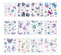 Glitter Tattoos for Kids - Cartoon Glitter Gradient Butterfly Ocean Mermaid Tattoo Stickers, Temporary Tattoos for Kids with Butterfly, Mermaid, Fairy, Planet Designs, Fake Tattoo for Party Favors