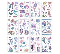 Glitter Tattoos for Kids Girls, 12 Sheets Mermaid Waterproof Tattoos for Kids Party Bag Fillers Colourful Fake Transfer Tattoo Stickers for Girls Gifts Games Toys Birthday Party Supplies Y7KASFWST