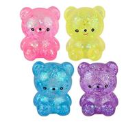 Glitter Teddy Bear Sugar Squeeze- Party Favors for Kids Birthday Parties Goodie Bags Reward Box Treasure Chest Carnival Prizes - Stress Relief Fidget Tactile Sensory Toy- 4 Piece