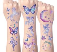 Glitter Temporary Tattoos for Girls, 12 Sheets of Mixed Butterfly, Fairy, Moon, Mermaid Tattoo Stickers for Kids, Waterproof Fake Tattoos for Birthday Party Favors and Supplies