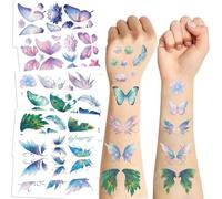 Glitter Temporary Tattoos For Kids With Butterfly Fairy Wings Moon Floral & Peacock Feather Designs - 20 Sheets Waterproof Face & Stickers For Girls Birthday Party Festival Arm Hand Decoration