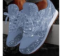Glitter Tennis Sneakers for Women's Fashion Slip On Lace Up Sport Shoes Ladies Comfy Crystal Bling Sparkly Breathable Lightweight Walking Dress Shoes Orthotic Flat Heel Sneakers (Color : Light Blue,
