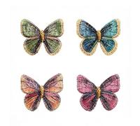 Glitter Thread Embroidered Butterfly Brooch Pin, Iridescent Gradient Fabric Butterfly Lapel Pin for Women Girls, Vintage Multicolour Wing Decorative Pin for Dress Suit Scarf Pack of 4