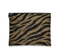 Glitter Tiger Stripes Makeup Bag, Chic Gold Black Animal Print Cosmetic Travel Pouch for Women, Portable Small Zipper Organizer, Perfect Festival Gift Toiletry Bag, Gold, 7x9 Inch, Zipper Pouch