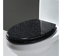 Glitter Toilet Seat, Elongated, Non-Slip Seat Bumpers, Soft Close, Easy Clean, Black Glitter