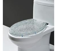 Glitter Toilet Seat - Elongated Soft Close, Quick Release Heavy Duty Resin Lid with Sparkling Silver Foil Cover for Stylish Oval Bathroom Decor