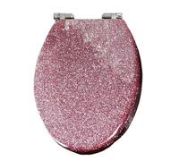 Glitter Toilet Seat， Resin Toilet Seat Elongated Soft Close Quick Release Heavy Duty Toilet Seats with Glitter Cover， Bathroom Toilet Lid Oval，Silver foil，Gold(Pink)