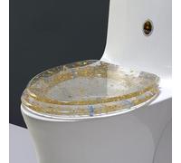Glitter Toilet Seat Soft Close Transparent Toilet Seat with Silver Sparkles Adjustable Hinge Resin Loo Seat 36.5 * 44Cm Gold Foil