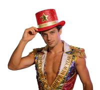 Glitter Top Hat with Sequins & Star - Party Hat for New Year's Eve Carnival - Magician Costume Accessory - Showmaster Jazz Dance Headpiece - Happy New Year