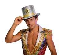 Glitter Top Hat with Sequins & Star - Party Hat for New Year's Eve Carnival - Magician Costume Accessory - Showmaster Jazz Dance Headpiece - Happy New Year