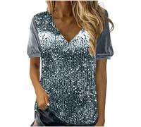 Glitter Tops for Women UK Short Sleeve Sparkly Top V Neck Short Sleeve Blouses Elegant Velvet Sequin Top Glitter Party Tops Elegant Evening Top for Women UK Plus Size Casual Tees T Shirts Gray