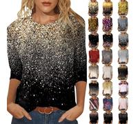 Glitter Tops Women: Sequin Shirt Glitter Pullover Top Elegant Women's Shirt 3/4 Sleeve Festive Glitter Top Blouse Shirt Party Festive Blouses Glamour Christmas Blouse, Rose gold 2, M
