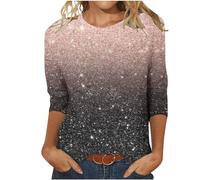 Glitter Tops Women's 3/4 Sleeve Sequin Pullover Fashionable Shiny Long Sleeve Batik Colour Gradient Jumper Sparkly O-Neck Blouse Slim Basic Tops Plus Szie Glitter Tunic Partywear, A03 Beige, M