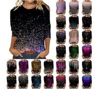 Glitter Tops Women's 3/4 Sleeve Sequin Pullover Fashionable Shiny Long Sleeve Batik Colour Gradient Jumper Sparkly O-Neck Blouse Slim Basic Tops Plus Szie Glitter Tunic Partywear, A01 Pink, XXXXL