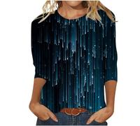 Glitter Tops Women's 3/4 Sleeve Sequin Pullover Fashionable Shiny Long Sleeve Batik Colour Gradient Jumper Sparkly O-Neck Blouse Slim Basic Tops Plus Szie Glitter Tunic Partywear, A23 Dark Blue, M