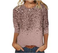 Glitter Tops Women's 3/4 Sleeve Sequin Pullover Fashionable Shiny Long Sleeve Batik Colour Gradient Jumper Sparkly O-Neck Blouse Slim Basic Tops Plus Szie Glitter Tunic Partywear, A11 Rose Gold, M