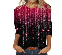 Glitter Tops Women's 3/4 Sleeve Sequin Pullover Fashionable Shiny Long Sleeve Batik Colour Gradient Jumper Sparkly O-Neck Blouse Slim Basic Tops Plus Szie Glitter Tunic Partywear, A18 Red, XL