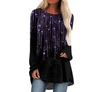 Glitter Tops Women's Crew Neck with Without Hood Elegant Blouses, Sequin Pullover Women Comfortable Long Tunics Lightweight Long Sleeve Jumper Baggy Top Teenager Girls Outwear, purple, M