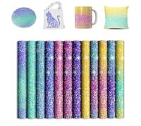 Glitter Transfer Ink Sheets for Heat Press Machine,12x12 Mermaid Sublimation Sheets for Blanks Mug Tumbler T-Shirt Tote Bag,12 Sheets