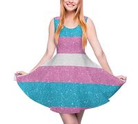 Glitter Transgender Pride Flag Women's Mini Dress Summer Sundress Sleeveless Swing Tank 2023