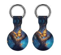 Glitter Tree Glowing Butterfly Wings Funny GPS Cases Holder with Key Chain Ring Protective Cover Compatible with Airtag 2PCS