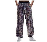 Glitter Trousers Men's Sequin Trousers with Pockets Metallic Trousers Men's Disco Shiny Trousers with Cuffs Party Rave Outfit Men's New Year's Eve Outfit Dance Trousers Leisure Trousers Carnival