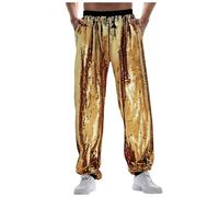 Glitter Trousers Men's Sequin Trousers with Pockets Metallic Trousers Men's Disco Shiny Trousers with Cuffs Party Rave Outfit Men's New Year's Eve Outfit Dance Trousers Leisure Trousers Carnival