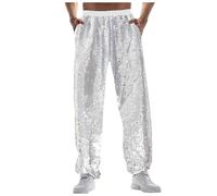 Glitter Trousers Men's Sequin Trousers with Pockets Metallic Trousers Men's Disco Shiny Trousers with Cuffs Party Rave Outfit Men's New Year's Eve Outfit Dance Trousers Leisure Trousers Carnival