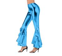 Glitter Trousers Women's Long Elastic Sequin Trousers 70s Vintage Hip Hop Flared Trousers Metallic Shiny Festive Dance Trousers Sequins Wide Pleated Bell Trousers Shiny Stretchy Carnival Costume