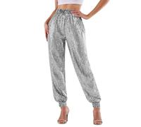 Glitter Trousers Women's Sequin Trousers Carnival Costume Fancy Dress Costumes Abba Costume Elegant 70s Outfit Rave Outfit Glitter Trousers with Elastic Belt Sequin Trousers Fancy Dress Costumes, O