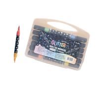 Glitter Two End Markers Pen in Storage Case for Journaling, Drawing, Coloring, Card Making, Classroom Art Hand Projects Glitter Marker Pens Two Tip Art Supplies Journaling Sketch Lettering Coloring
