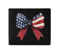 Glitter U.S. Flag Bowknot Leather Bifold Wallet for Men Slim Card Cases with 2 Slots Minimalist Coin Purs
