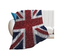 Glitter Union Jack UK Flag Novelty Throw Blanket Lightweight Soft Flannel Blankets for Bed Couch Sofa