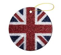 Glitter Union Jack UK Flag Printed Christmas Ornaments Round Xmas Tree Decoration Decor Hanging Pendants