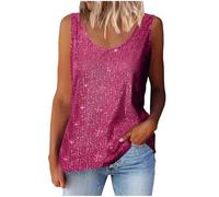 Glitter Vest Tops for Women UK Plus Size Sequin Tops Sleeveless Scoop Neck Camisole Shirts Solid Loose Sparkling Tees Shirts Elegant Glitter Camis Going Out 02 Hot Pink 5XL