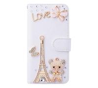 Glitter Wallet Case for iPhone 13 Mini Luxury Bling Rhinestones Diamonds Pattern and PU Leather Magnetic Flip Cover with Card Slots Holders Wallet Case - White6