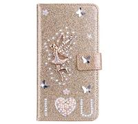 Glitter Wallet Case for Motorola MOTO G86 3D Diamond Buckle & Love Bling Glitter Pattern PU Leather Flip Book Wallet Shell Phonecase with Card Slots BookStyle Cases for Motorola MOTO G86 - Gold