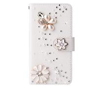 Glitter Wallet Case for Samsung Galaxy A35 5G Luxury Bling Rhinestones Diamonds Pattern and PU Leather Magnetic Flip Cover with Card Slots Holders Wallet Case - White13