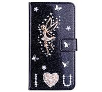 Glitter Wallet compatible for Motorola MOTO G56 Glitter Phone Case Black Bling Sparkly Diamonds 3D Butterfly Design Flip Notebook Wallet Case with Magnetic Kickstand ID Card Holder Shiny Cases