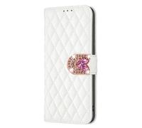 Glitter Wallet Compatible with Honor X6B Case Bling Diamond Case White Glitter Rhombus PU Leather Cover Luxury Handmade 3D Love Diamond Buckle Girl's Phone Flip Wallet Case