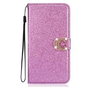 Glitter Wallet suitable for Samsung Galaxy S24 Ultra Case Bling Diamond Case for Samsung S24 Ultra Purple Glitter PU Leather Cover Luxury Handmade 3D Love Diamond Buckle Stand Backcover Flip Case
