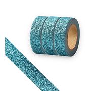 Glitter Washi Tape,3 Rolls 15mm Decorative Tape, Craft Self Adhesive Stick On Sticky Glitter Trim Gold ,Supplies for DIY, Bullet Journal, Craft, Gift Wrapping, Scrapbooking (Blue)