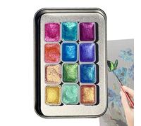 Glitter Watercolor Paint - Shimmer Pigment Palette, Portable Set with 12 Colours | Mineral Mica 1ml Each Pan 6.3x10x1.2cm Compact Cover for Artistic Painting Journaling Illustration Manicure Makeup